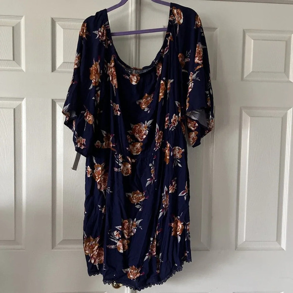 Xhilaration Womens Romper Jumper 4X Floral Boho Cottagecore Off The Shoulder - Picture 7 of 12
